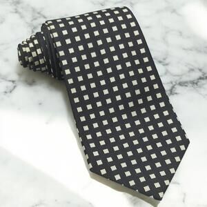 Vintage Polo Ralph Lauren Mens Tie Black w/ White Squares Geometric Pattern Silk